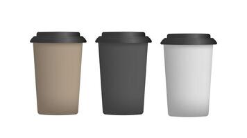 Brown plastic cup for coffee in 3d. Paper coffee cup vector. Isolated. vector