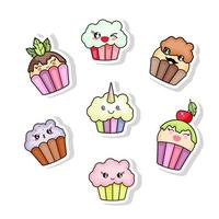 Set of cute, kawaii sweets and pastries. Set of stickers. The object is separated from the background. vector