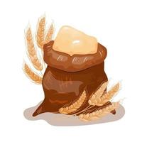 A sack of flour and ears of wheat. Vector illustration.