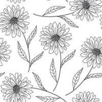 Seamless floral vector pattern with peonies, camomile or daisy. Hand drawn black paint illustration with abstract floral motif.
