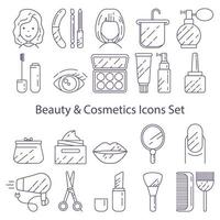 Set of icons for beauty and cosmetics created under the influence of a beauty salon, makeup and cosmetics. Suitable for print, web, symbols, applications, infographics.