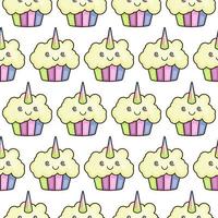 Seamless texture with cute, kawaii posed rainbow unicorn. Vector template for textiles, fabrics, wrapping paper.