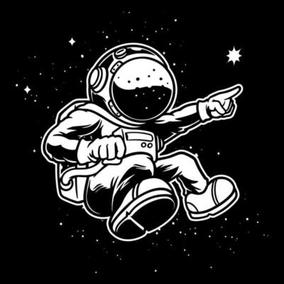 Hand drawn illustration of cute astronaut flying on outer space