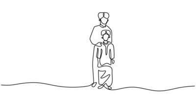 Single line of indian father and his son wearing traditional clothes vector