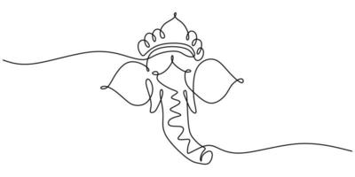 Continuous one single line of elephant head wearing crown vector