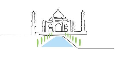 continua una sola línea de taj mahal de la india vector