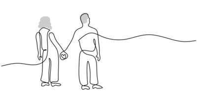 Continuous one single line of mature couple hand in hand vector