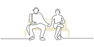 Continuous one single line of mature couple sitting on chair vector
