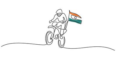 Continuous one single line of man bring india flag for republic day vector