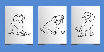 cartel continuo de una sola línea de tres perros lindos