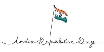 Continuous one single line of india flag for india republic day vector