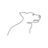 Continuous one single line of dog head isolated on white background. vector