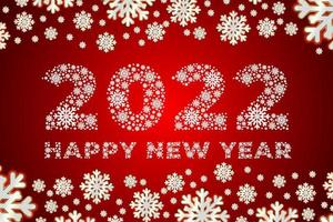 2022 feliz año nuevo con fondo rojo copo de nieve vector