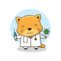 lindo pequeño doctor gato virus vacuna dibujos animados amigable salud de los niños