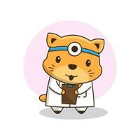 Cute Little Doctor Cat Medical Report Cartoon Friendly Children Health vector