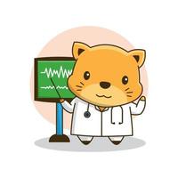 Cute Little Doctor Cat Heart Monitor Cartoon Friendly Children Health vector