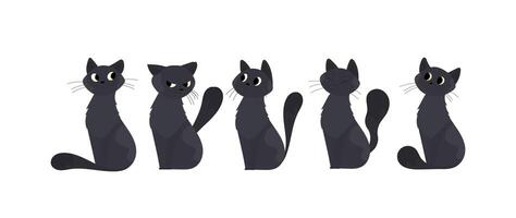 A group of black cats standing in different positions vector