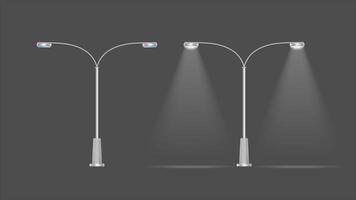 Two street lights with spotlight on a dark background vector