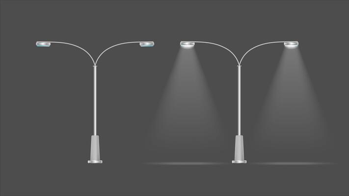Two street lights with spotlight on a dark background