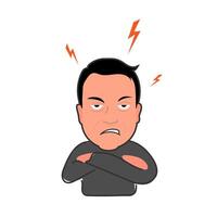 Vector cartoon illustration of boy is angry. Isolated on white background.