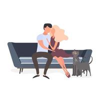 Loving couple sitting on the couch. Lovers hug each other isolated on a white background. Element for the design of cards, banners and posters on the theme of love and Valentine's Day. Vector. vector