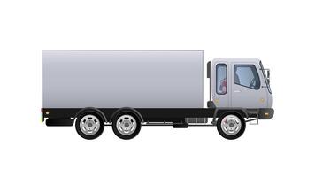 Vector small truck side view. Delivery of cargo. Solid and flat color design. White truck for transportation. Isolated on a white background.