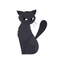 The black cat was offended. The cat looks to the side with a sad look. Suitable for stickers and postcards. Isolated. Vector. vector