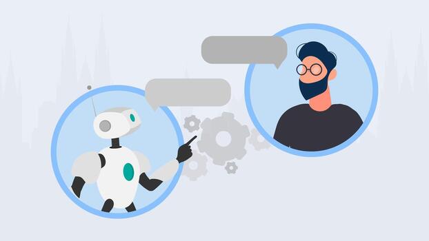 A robot and a man talking to each other vector