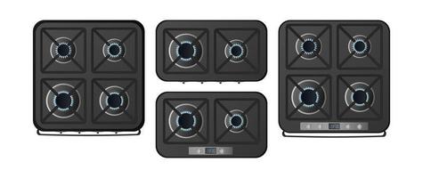 Set of black kitchen stoves with a top view. A gas stove is included. Modern oven for the kitchen in a realistic style. Isolated. Vector. vector