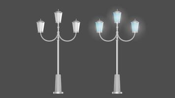 A set of Metallic lanterns that shine. Lamp post with realistic light. Vector. vector