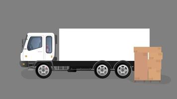 Lorry and pallet with drawers. Carton boxes. The concept of delivery and loading of cargo. Vector. vector