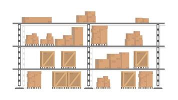 Warehouse shelves with boxes and boxes on them vector