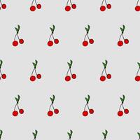 Cherry seamless pattern. Cherries with green leaves isolated on white background. Good for backgrounds and postcards. icon vector