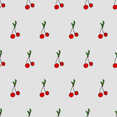 Cherry seamless pattern. Cherries with green leaves isolated on white background. Good for backgrounds and postcards. icon