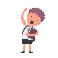 Teenager with a backpack waves his hand. Satisfied schoolboy. Suitable for back-to-school or vacation designs. Isolated. Vector. vector