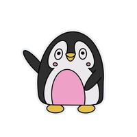 Funny Penguin sticker. Little cute penguin waving his paw. Suitable for postcards, stickers, T-shirts and children's books. Isolated, vector. vector