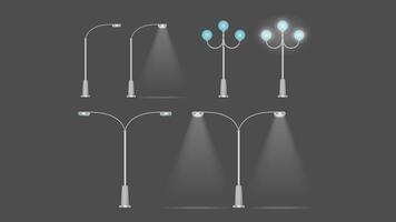 A set of Metallic lanterns that shine. Lamp post with realistic light. Vector. vector