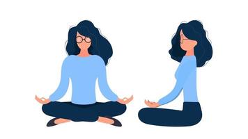 The girl is meditating. Front and side view. Isolated on a white background. Vector. vector