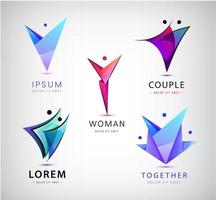 Vector set of men, people group, family logos. Child adoption logo collection and charitable foundations, social relations.