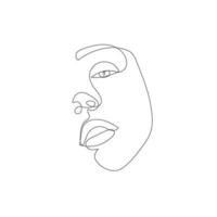 Vector hand drawn linear art, woman face, continuous line, fashion concept, feminine beauty minimalist. Print, illustration for t-shirt, design, logo for cosmetics