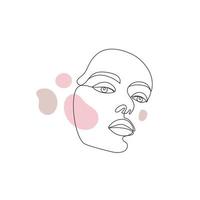 Vector minimalist style portrait. Line, continuous linear woman with spots. Hand drawn abstract feminine print. Use for social net stories, beauty logos, poster illustration, card