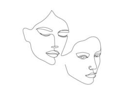 Vector minimalist style portrait. Line, continuous linear two women portrait. Hand drawn abstract feminine print. Use for social net stories, beauty logos, poster illustration, card