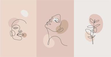 Vector minimalist style portrait. Line flower, woman portrait. Hand drawn abstract feminine print. for social net stories, beauty logos, poster illustration, card, t-shirt print. Art woman line face