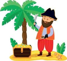 Cartoon Old Pirate and Treasure Chest vector