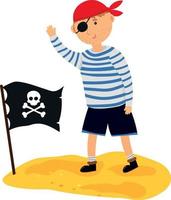 Young Pirate with Pirate Flag on the Island vector