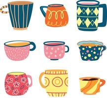 Set of Cute Handmade Ceramic Mugs vector