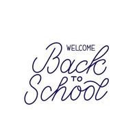 Welcome Back to school hand lettering isolated on white. Easy to edit vector template for typography poster, logo design, banner, flyer, greeting card, postcard, party invitation, tee-shirt, etc.