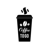 Coffee To Go lettering with coffee beans on take away cup. Easy to edit vector template for banner, typography poster, flyer, sticker, mug, card, t-shirt, etc.