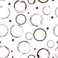 Coffee stains seamless pattern. Brown shape of coffee cup bottom rings and drop splashes isolated on white. Grunge circles and splatter. vector