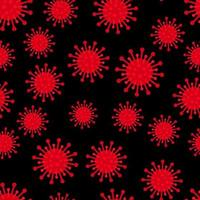 Coronavirus seamless pattern red cells on black background. Pathogen respiratory novel corona virus covid-19 pandemic. Vector template for fabric, poster, banner, flyer, etc.